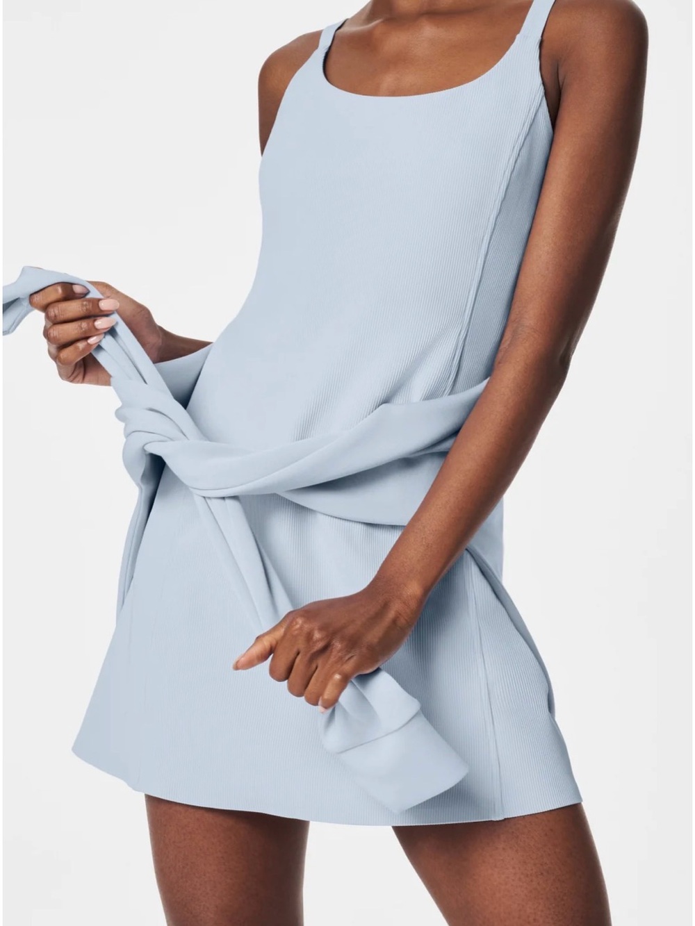 SPANX Oxford Get Moving Easy Access Ribbed Straight Dress Light Blue size medium